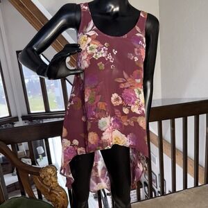 Sheer High Low Dramatic Tunic Chiffon Waterfall Tank Top Whimsigoth Boho SMALL